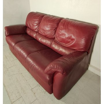 DIVANO PELLE 3 posti BORDEAUX Design Busnelli VINTAGE LEATHER SOFA RED ARMCHAIR