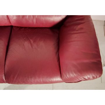 DIVANO PELLE 3 posti BORDEAUX Design Busnelli VINTAGE LEATHER SOFA RED ARMCHAIR