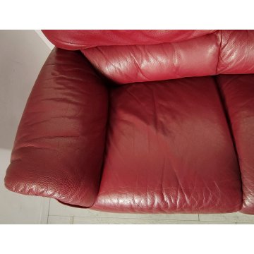 DIVANO PELLE 3 posti BORDEAUX Design Busnelli VINTAGE LEATHER SOFA RED ARMCHAIR