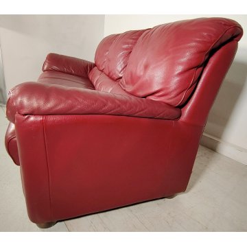 DIVANO PELLE 3 posti BORDEAUX Design Busnelli VINTAGE LEATHER SOFA RED ARMCHAIR