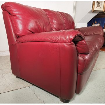 DIVANO PELLE 3 posti BORDEAUX Design Busnelli VINTAGE LEATHER SOFA RED ARMCHAIR