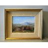 ANTICO PICCOLO QUADRO OLIO TAVOLA MATERICO PAESAGGIO COLLINE BORGO '900 