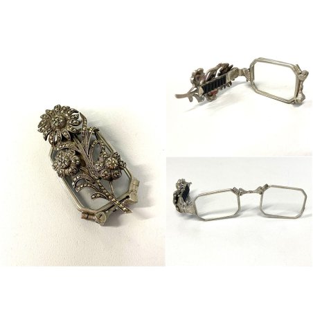 ANTICA SPILLA ARGENTATA OCCHIALI TEATRO a SCATTO LORGNETTE FOLDING GLASSES '20