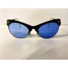 OCCHIALI da SOLE VINTAGE CAT EYE ROKABILLY SWING ACETATO NERO LENTI BLU '40/'50