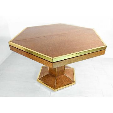 TAVOLO DESIGN ESAGONALE WILLY RIZZO MARIO SABOT APRIBILE LEGNO OTTONE 