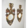 PICCOLA COPPIA SPECCHIERA LAVORATA LEGNO DIPINTO SPECCHIO ROTONDO ORO MIRROR 900