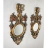 PICCOLA COPPIA SPECCHIERA LAVORATA LEGNO DIPINTO SPECCHIO ROTONDO ORO MIRROR 900