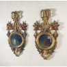 PICCOLA COPPIA SPECCHIERA LAVORATA LEGNO DIPINTO SPECCHIO ROTONDO ORO MIRROR 900