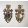 PICCOLA COPPIA SPECCHIERA LAVORATA LEGNO DIPINTO SPECCHIO ROTONDO ORO MIRROR 900