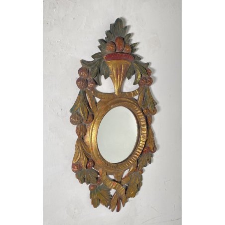 PICCOLA SPECCHIERA LAVORATA LEGNO DIPINTO SPECCHIO ROTONDO ORO MIRROR 900