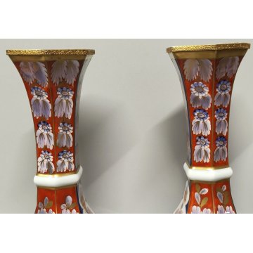 Limoges ANTICA COPPIA VASI PORCELLANA dipinto FIORI ORO Imari BRONZO DORATO