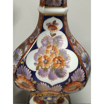 Limoges ANTICA COPPIA VASI PORCELLANA dipinto FIORI ORO Imari BRONZO DORATO