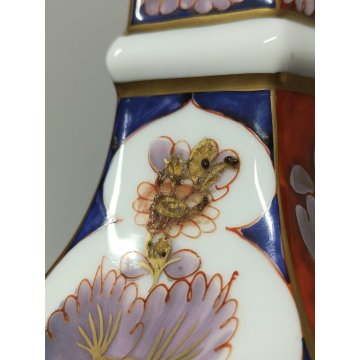 Limoges ANTICA COPPIA VASI PORCELLANA dipinto FIORI ORO Imari BRONZO DORATO