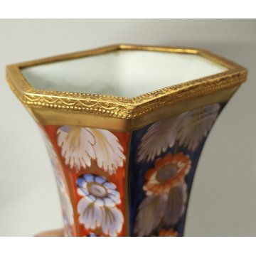 Limoges ANTICA COPPIA VASI PORCELLANA dipinto FIORI ORO Imari BRONZO DORATO