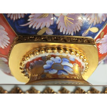 Limoges ANTICA COPPIA VASI PORCELLANA dipinto FIORI ORO Imari BRONZO DORATO