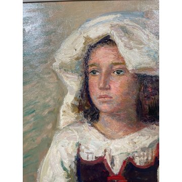 QUADRO DIPINTO OLIO TAVOLA "Alberto Salietti" RITRATTO RAGAZZA CON ABITO 1946