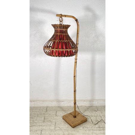LAMPADA TERRA VINTAGE VIMINI DESIGN MIDCENTURY RATTAN BAMBU 1 LUME ANNI 60 LAMP