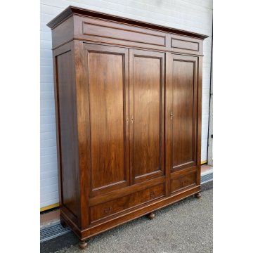 ANTICO GRANDE ARMADIO 2 CASSETTI LEGNO NOCE 3 ANTE GUARDAROBA EPOCA MOBILE 1800 