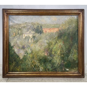 QUADRO DIPINTO OLIO TELA "Vittorio Agostino Castagneto" PAESAGGIO COLLINA ULIVI