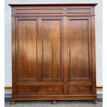 ANTICO GRANDE ARMADIO 2 CASSETTI LEGNO NOCE 3 ANTE GUARDAROBA EPOCA MOBILE 1800 