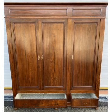ANTICO GRANDE ARMADIO 2 CASSETTI LEGNO NOCE 3 ANTE GUARDAROBA EPOCA MOBILE 1800 
