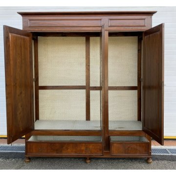 ANTICO GRANDE ARMADIO 2 CASSETTI LEGNO NOCE 3 ANTE GUARDAROBA EPOCA MOBILE 1800 