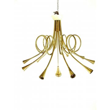 LAMPADARIO SOFFITTO HANGING LAMP 10 LUMI OTTONE Angelo Lelli MODERNISTA '50