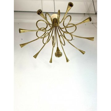 LAMPADARIO SOFFITTO HANGING LAMP 10 LUMI OTTONE Angelo Lelli MODERNISTA '50