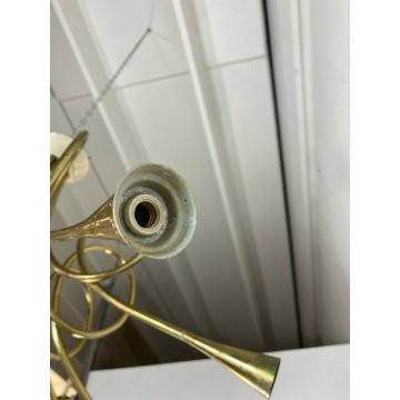 LAMPADARIO SOFFITTO HANGING LAMP 10 LUMI OTTONE Angelo Lelli MODERNISTA '50