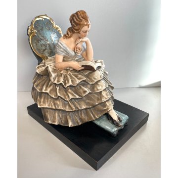 ANTICA SCULTURA CERAMICA CACCIAPUOTI DAMA LETTURA LIBRO MAIOLICA FANCIULLA