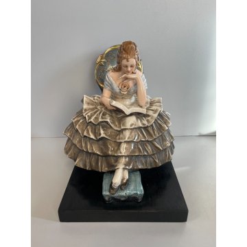 ANTICA SCULTURA CERAMICA CACCIAPUOTI DAMA LETTURA LIBRO MAIOLICA FANCIULLA