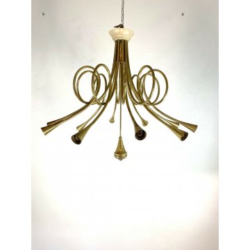LAMPADARIO SOFFITTO HANGING LAMP 10 LUMI OTTONE Angelo Lelli MODERNISTA '50