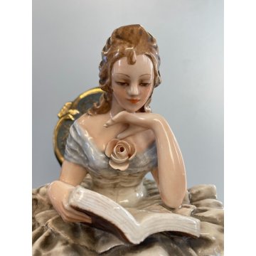 ANTICA SCULTURA CERAMICA CACCIAPUOTI DAMA LETTURA LIBRO MAIOLICA FANCIULLA