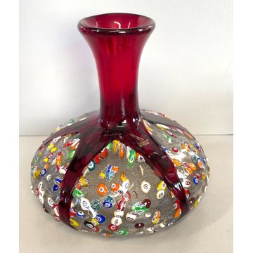 VASO VETRO ROSSO RUBINO SOFFIATO MURANO MURRINA FIRMATO IMPERIO ROSSI MILLEFIORI