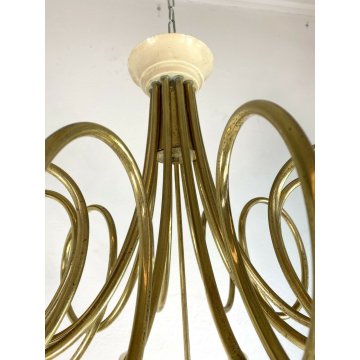LAMPADARIO SOFFITTO HANGING LAMP 10 LUMI OTTONE Angelo Lelli MODERNISTA '50