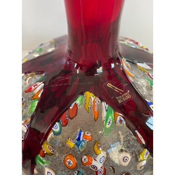 VASO VETRO ROSSO RUBINO SOFFIATO MURANO MURRINA FIRMATO IMPERIO ROSSI MILLEFIORI