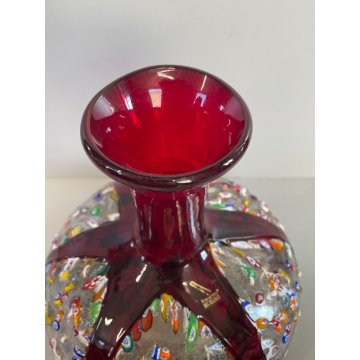 VASO VETRO ROSSO RUBINO SOFFIATO MURANO MURRINA FIRMATO IMPERIO ROSSI MILLEFIORI