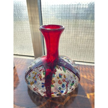 VASO VETRO ROSSO RUBINO SOFFIATO MURANO MURRINA FIRMATO IMPERIO ROSSI MILLEFIORI