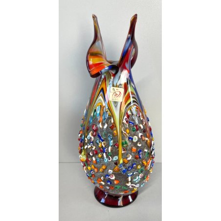 VASO VETRO SOFFIATO MURANO MURRINA SINFONIA IMPERIO ROSSI MILLEFIORI COLORATO