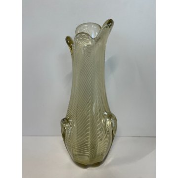 ANTICO VASO VETRO BAROVIER E TOSO MURANO ITALIA RETICELLO SPIRALE BIANCO fumè