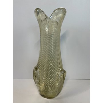 ANTICO VASO VETRO BAROVIER E TOSO MURANO ITALIA RETICELLO SPIRALE BIANCO fumè