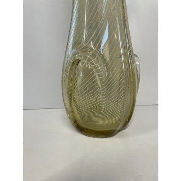 ANTICO VASO VETRO BAROVIER E TOSO MURANO ITALIA RETICELLO SPIRALE BIANCO fumè