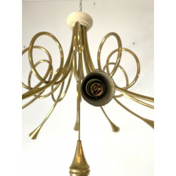 LAMPADARIO SOFFITTO HANGING LAMP 10 LUMI OTTONE Angelo Lelli MODERNISTA '50