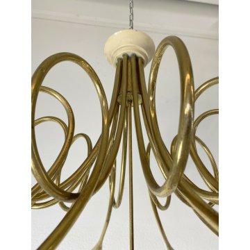 LAMPADARIO SOFFITTO HANGING LAMP 10 LUMI OTTONE Angelo Lelli MODERNISTA '50