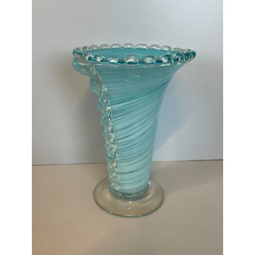 ANTICO VASO VETRO MURANO AURELIANO TOSO FILIGRANA VASE ITALIA SPIRALE AZZURRO