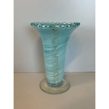 ANTICO VASO VETRO MURANO AURELIANO TOSO FILIGRANA VASE ITALIA SPIRALE AZZURRO