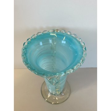 ANTICO VASO VETRO MURANO AURELIANO TOSO FILIGRANA VASE ITALIA SPIRALE AZZURRO