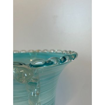 ANTICO VASO VETRO MURANO AURELIANO TOSO FILIGRANA VASE ITALIA SPIRALE AZZURRO