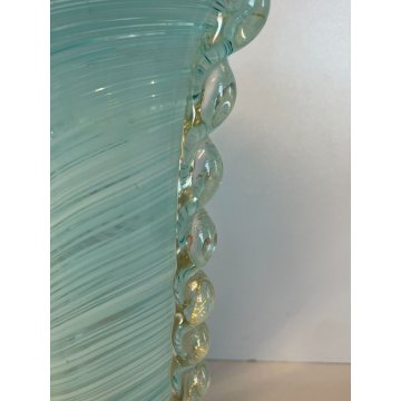 ANTICO VASO VETRO MURANO AURELIANO TOSO FILIGRANA VASE ITALIA SPIRALE AZZURRO