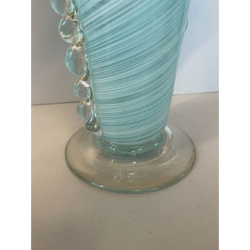 ANTICO VASO VETRO MURANO AURELIANO TOSO FILIGRANA VASE ITALIA SPIRALE AZZURRO